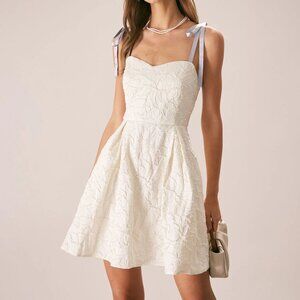 The Off White Jacquard Tie Strap Mini Dress
